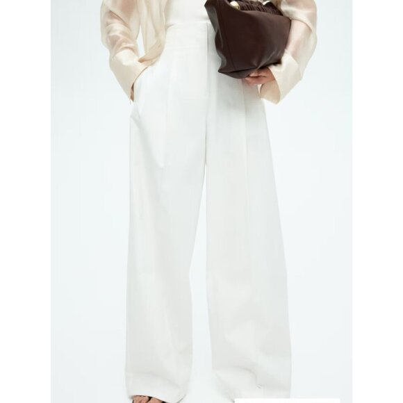 H&M Edition White Pleated Front Wide Leg Pants 12 - Picture 4 of 4